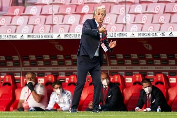Jorge Jesus the manager of SL Benfica reacts during the UEFA Champions League Third Qualifying Round Leg Two match between SL Benfica and Spartak...
