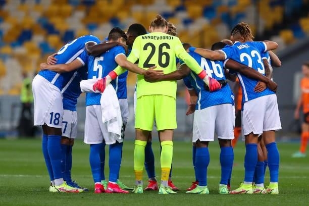 Team of KRC Genk during the UEFA Champions League: Third Qualifying Round Leg Two match between Shakhtar Donetsk and KRC Genk at NSK Olimpiejsky on...