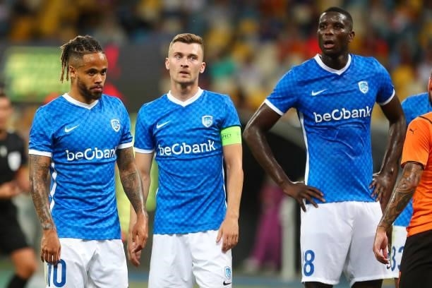 Theo Bogonda of KRC Genk, Patrik Hrosovsky of KRC Genk and Paul Onuachu of KRC Genk disappointed during the UEFA Champions League: Third Qualifying...