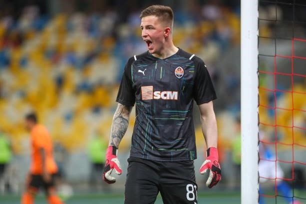 Anatolii Trubin of Shakhtar Donetsk during the UEFA Champions League: Third Qualifying Round Leg Two match between Shakhtar Donetsk and KRC Genk at...