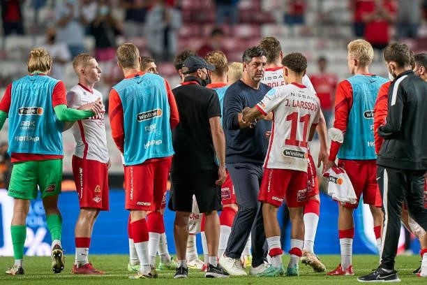Rui Vitoria, Head Coach of FC Spartak Moskva encourages his players at the end of the UEFA Champions League Third Qualifying Round Leg Two match...