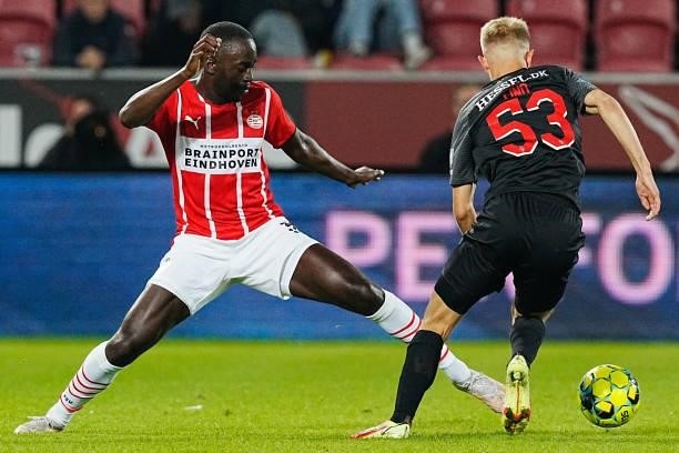 Victor Lind of FC Midtjylland during the UEFA Champions League Third Qualifying Round Leg Two match between FC Midtjylland and PSV at MCH Arena on...