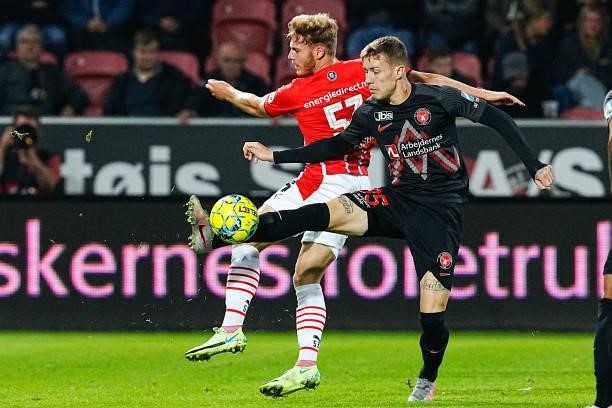 Yorbe Vertessen of PSV, Charles of FC Midtjylland during the UEFA Champions League Third Qualifying Round Leg Two match between FC Midtjylland and...