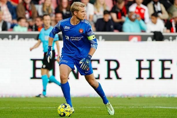 Jonas Lossl of FC Midtjylland during the UEFA Champions League - Third qualifying round match between FC Midtjylland and PSV at MCH Arena on August...