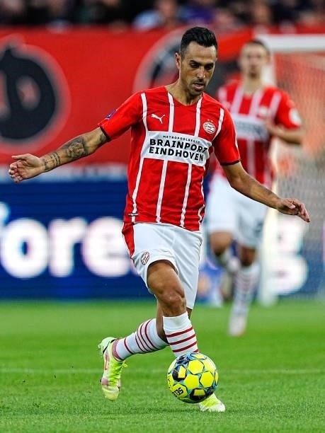 Eran Zahavi of PSV during the UEFA Champions League - Third qualifying round match between FC Midtjylland and PSV at MCH Arena on August 10, 2021 in...
