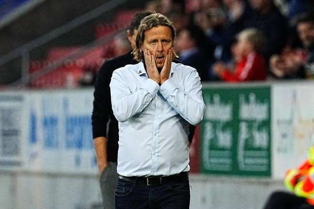 Coach Brian Priske of FC Midtjylland during the UEFA Champions League - Third qualifying round match between FC Midtjylland and PSV at MCH Arena on...