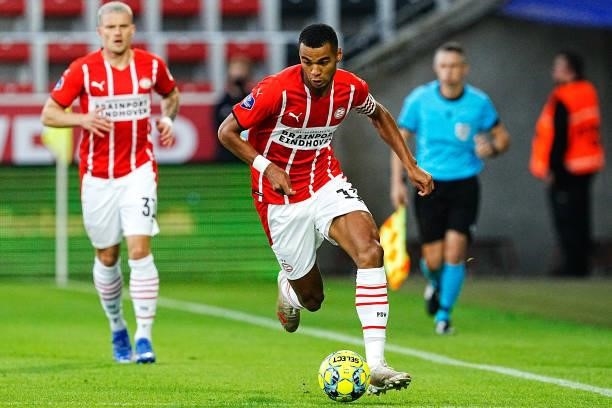 Cody Gakpo of PSV during the UEFA Champions League - Third qualifying round match between FC Midtjylland and PSV at MCH Arena on August 10, 2021 in...