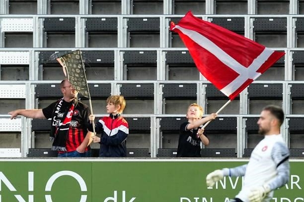 Fans during the UEFA Champions League - Third qualifying round match between FC Midtjylland and PSV at MCH Arena on August 10, 2021 in Herning,...