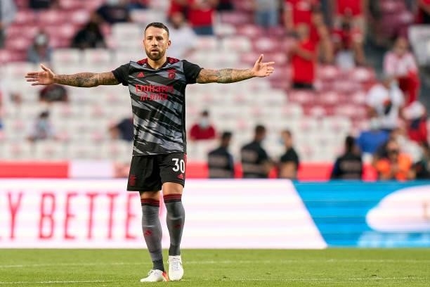 Nicolas Otamendi of SL Benfica reacts during the UEFA Champions League Third Qualifying Round Leg Two match between SL Benfica and Spartak Moskva at...