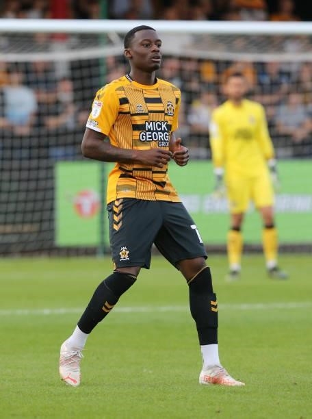 Jubril Okedina of Cambridge United in action during the Carabao Cup 1st Round match between Cambridge United and Swindon Town at Abbey Stadium on...