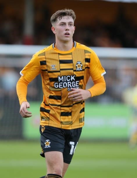 Jensen Weir of Cambridge United in action during the Carabao Cup 1st Round match between Cambridge United and Swindon Town at Abbey Stadium on August...