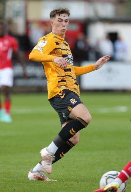 Jensen Weir of Cambridge United in action during the Carabao Cup 1st Round match between Cambridge United and Swindon Town at Abbey Stadium on August...