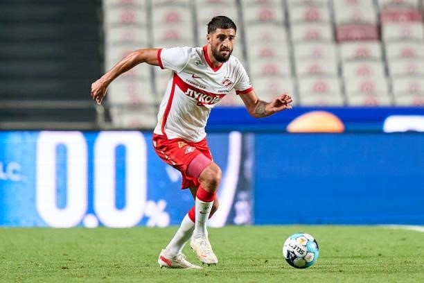 Samuel Gigot of FC Spartak Moskva in action during the UEFA Champions League Third Qualifying Round Leg Two match between SL Benfica and Spartak...