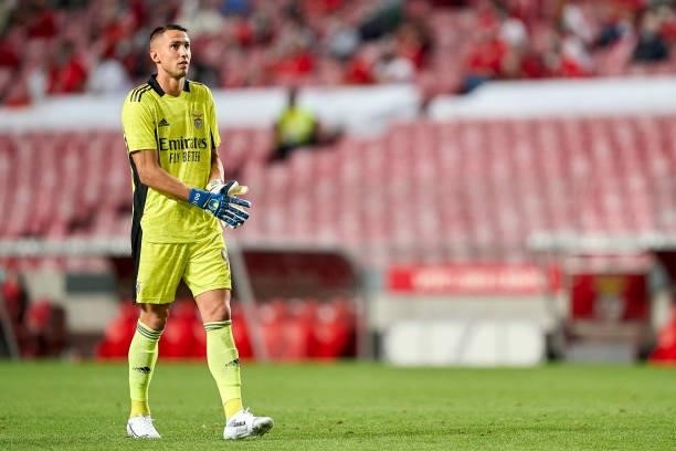 Odysseas Vlachodimos of SL Benfica looks on during the UEFA Champions League Third Qualifying Round Leg Two match between SL Benfica and Spartak...
