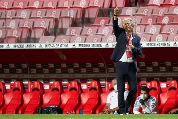 Jorge Jesus the manager of SL Benfica reacts during the UEFA Champions League Third Qualifying Round Leg Two match between SL Benfica and Spartak...