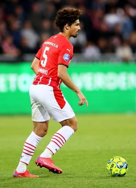 André Ramalho of PSV Eindhoven controls the ball during the UEFA Champions League third qualifying round second leg between FC Midtjylland and PSV...