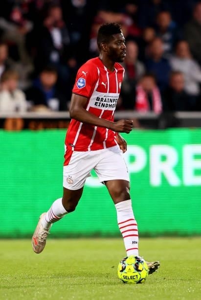 Ibrahim Sangaré of PSV Eindhoven controls the ball during the UEFA Champions League third qualifying round second leg between FC Midtjylland and PSV...