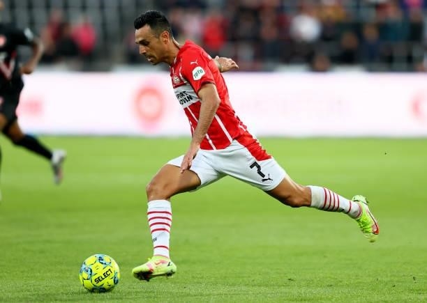 Eran Zahavi of PSV Eindhoven controls the ball during the UEFA Champions League third qualifying round second leg between FC Midtjylland and PSV...
