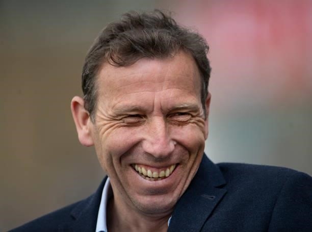 Former England captain Michael Atherton commentates for Sky Sports before day one of the First Test Match between England and India at Trent Bridge...