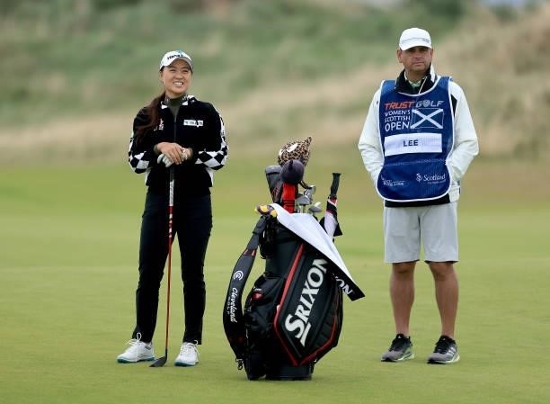 Minjee Lee of Australia waits to play a shot during the pro-am as a preview for the Trust Golf Women's Scottish Open at Dumbarnie Links on August 11,...
