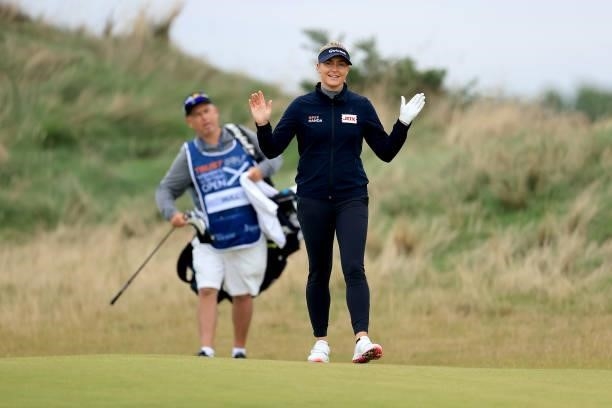 Charley Hull of England enjoying a light hearted moment after playing a shot during the pro-am as a preview for the Trust Golf Women's Scottish Open...