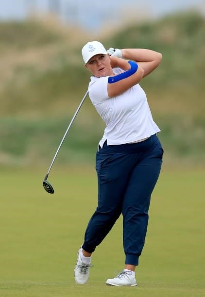 Chloe Goadby of Scotland plays a shot during the pro-am as a preview for the Trust Golf Women's Scottish Open at Dumbarnie Links on August 11, 2021...