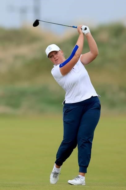 Chloe Goadby of Scotland plays a shot during the pro-am as a preview for the Trust Golf Women's Scottish Open at Dumbarnie Links on August 11, 2021...