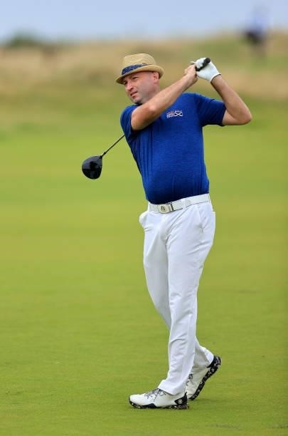 Nate Weidner of the USA and Trust Golf plays a shot during the pro-am as a preview for the Trust Golf Women's Scottish Open at Dumbarnie Links on...