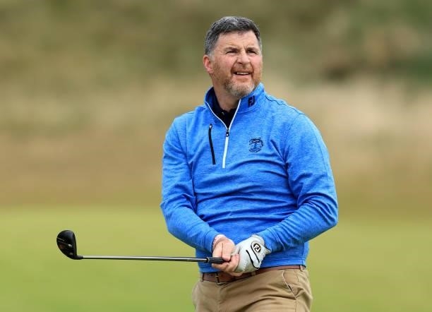 Allan Patterson of Scotland the Estate and Golf Courses manager at The Trump Turnberry Resort plays a shot during the pro-am as a preview for the...
