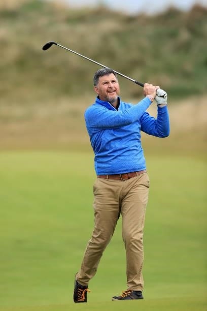Allan Patterson of Scotland the Estate and Golf Courses manager at The Trump Turnberry Resort plays a shot during the pro-am as a preview for the...