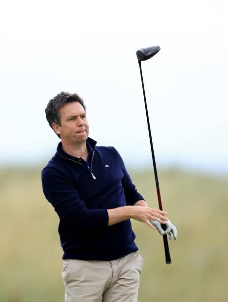 Russel Hannah of Scotland The Senior Director of Golf at IMG London plays a shot during the pro-am as a preview for the Trust Golf Women's Scottish...