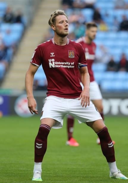 Fraser Horsfall of Northampton Town in action during the Carabao Cup 1st round match between Coventry City and Northampton Town at The Coventry...