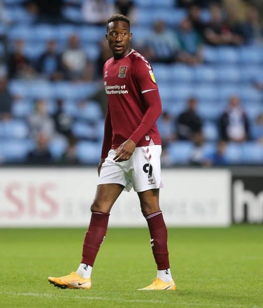 Nicke Kabamba of Northampton Town in action during the Carabao Cup 1st round match between Coventry City and Northampton Town at The Coventry...