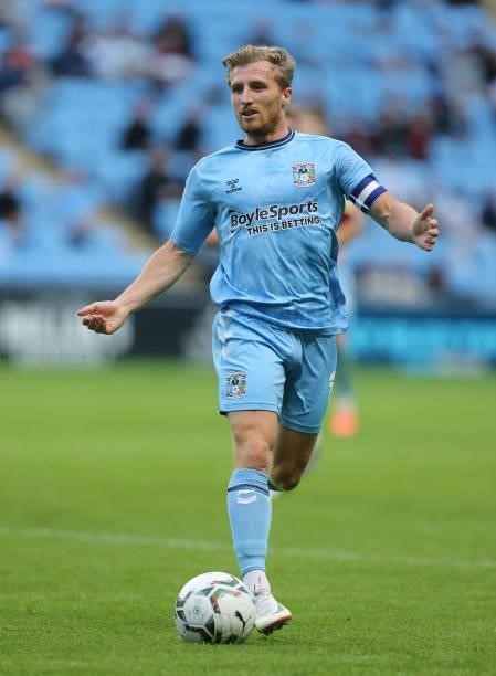 Jamie Allen of Coventry City in action during the Carabao Cup 1st round match between Coventry City and Northampton Town at The Coventry Building...