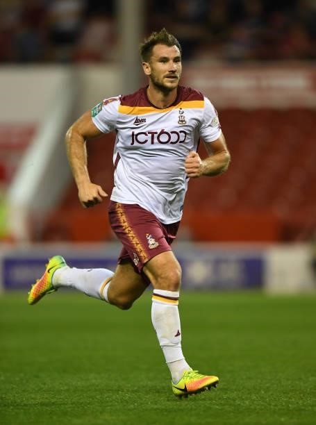 Liam Ridehalgh of Bradford City during the Carabao Cup First Round match between Nottingham Forest and Bradford City at City Ground on August 11,...