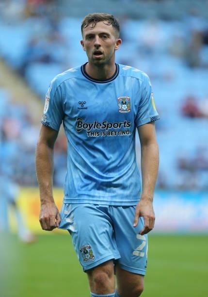Jordan Shipley of Coventry City in action during the Carabao Cup 1st round match between Coventry City and Northampton Town at The Coventry Building...