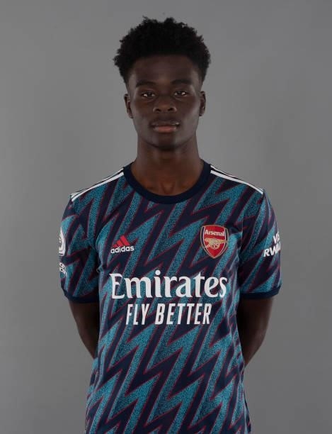 Bukayo Saka of Arsenal at London Colney on August 06, 2021 in St Albans, England.