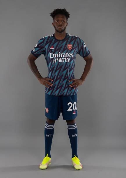 Nuno Tavares of Arsenal at London Colney on August 06, 2021 in St Albans, England.