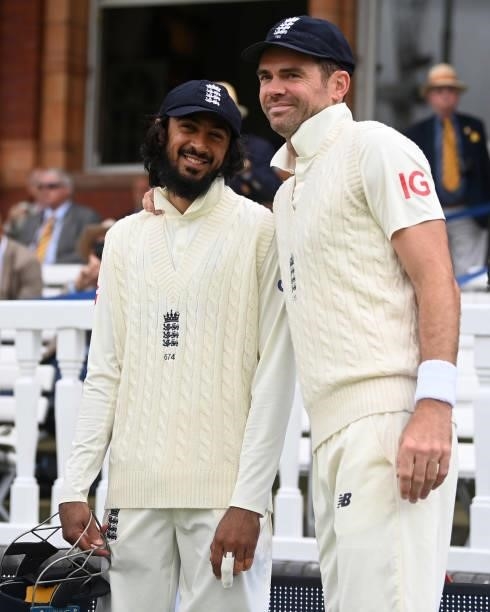 Haseeb Hameed and James Anderson of England during day one of the Second LV= Insurance Test Match between England and India at Lord's Cricket Ground...