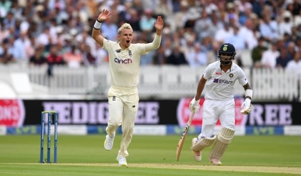 Sam Curran of England reacts after bowling during day one of the Second LV= Insurance Test Match between England and India at Lord's Cricket Ground...