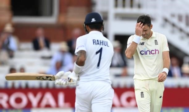 England bowler James Anderson reacts as England look for their first wicket during day one of the Second Test Match between England and India at...