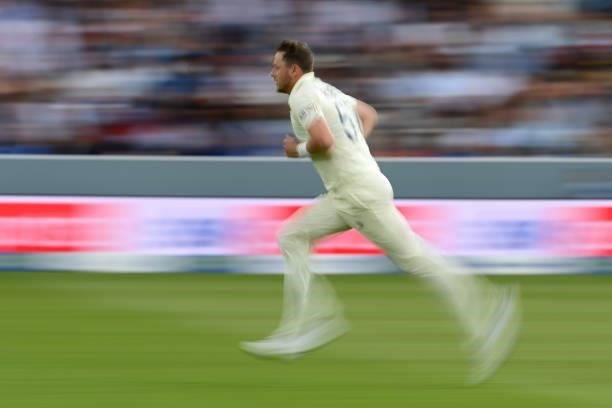 Ollie Robinson of England in action during the Second LV= Insurance Test Match: Day One between England and India at Lord's Cricket Ground on August...