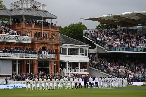 Teams line up for the National Anthems ahead of the Second LV= Insurance Test Match: Day One between England and India at Lord's Cricket Ground on...