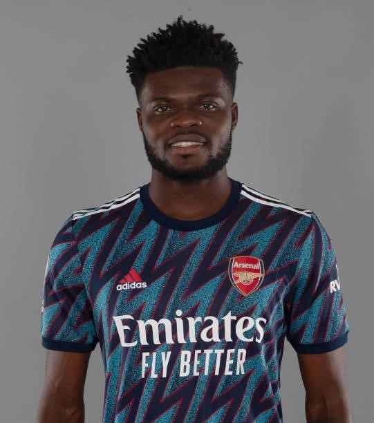 Thomas Partey of Arsenal at London Colney on August 06, 2021 in St Albans, England.