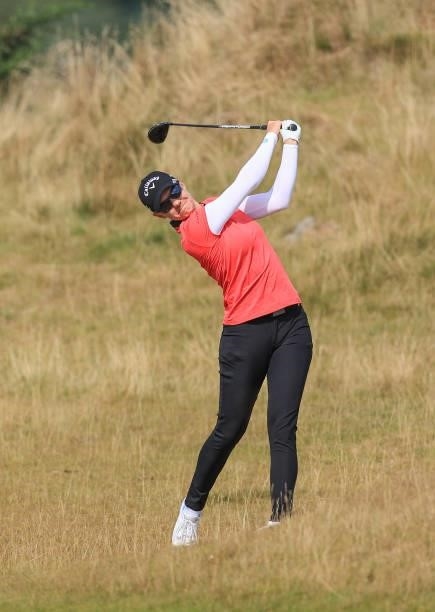 Madelene Sagstrom of Sweden plays her second shot on the seventh hole during the first round of the Trust Golf Women's Scottish Open at Dumbarnie...