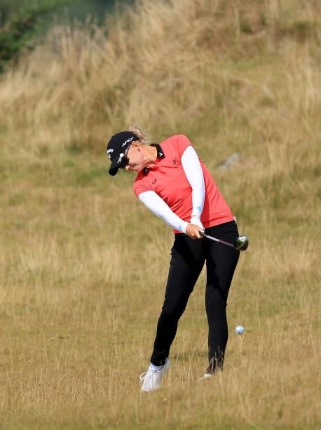 Madelene Sagstrom of Sweden plays her second shot on the seventh hole during the first round of the Trust Golf Women's Scottish Open at Dumbarnie...
