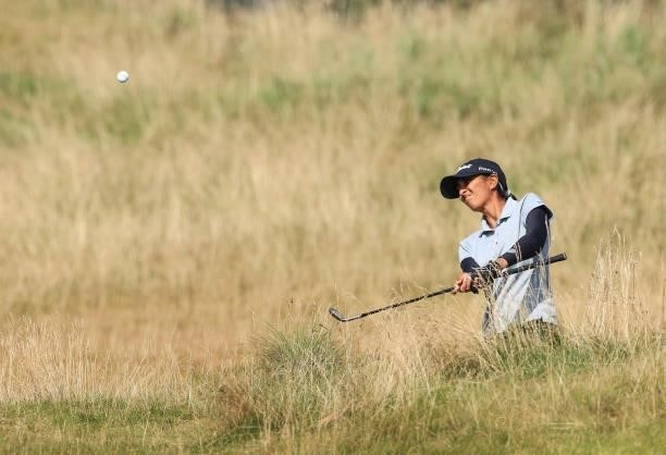 Aditi Ashok of India plays her third shot on the seventh hole during the first round of the Trust Golf Women's Scottish Open at Dumbarnie Links on...