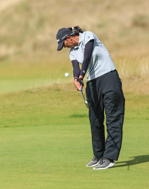 Aditi Ashok of India plays her fourth shot on the seventh hole during the first round of the Trust Golf Women's Scottish Open at Dumbarnie Links on...