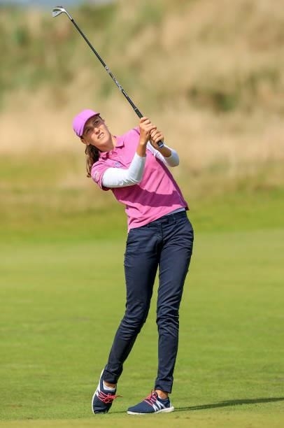 Pia Babnik of Slovakia plays her third shot on the seventh hole during the first round of the Trust Golf Women's Scottish Open at Dumbarnie Links on...