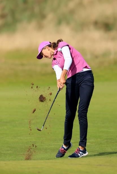 Pia Babnik of Slovakia plays her third shot on the seventh hole during the first round of the Trust Golf Women's Scottish Open at Dumbarnie Links on...